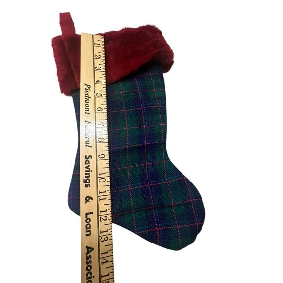 VTG Tartan Plaid Christmas Stocking Fur Top Traditional Dark Colors - Picture 3 of 5